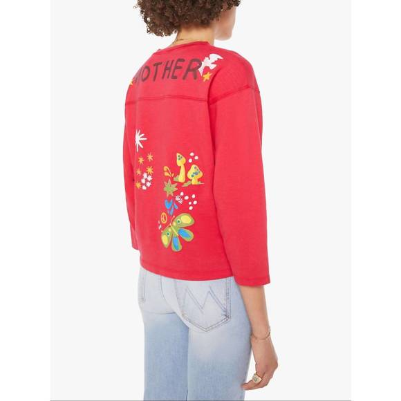 NEW MOTHER tuff stuff crewneck sweater in red multi - Picture 4 of 5